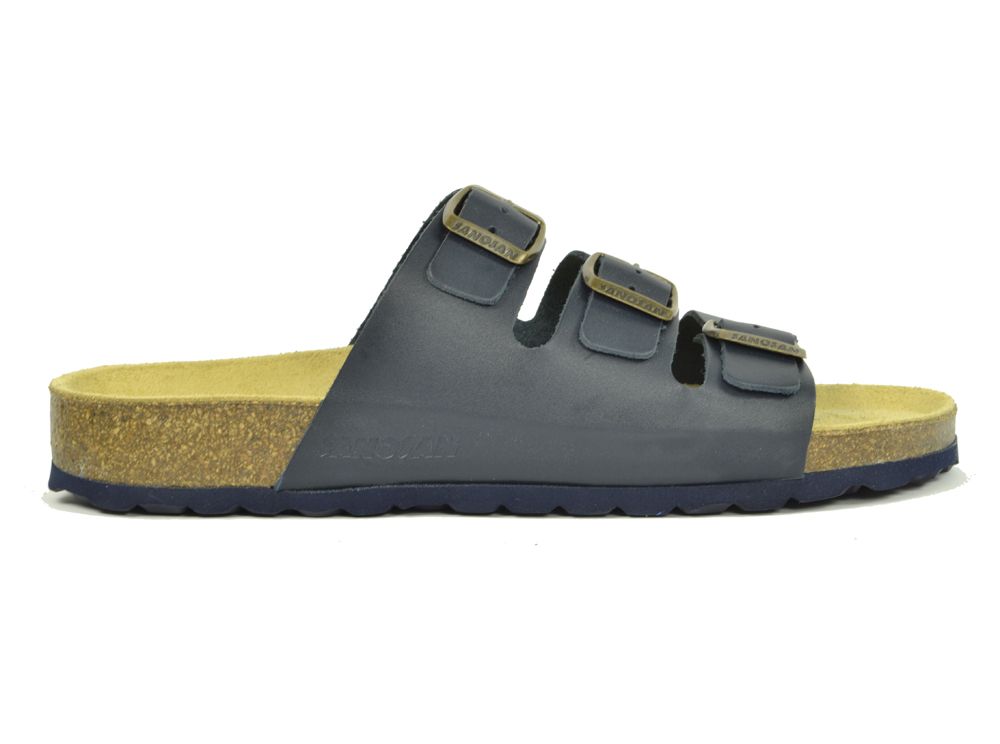 Sanosan Lisbon Leather Navy Men s Three Strap Sandals